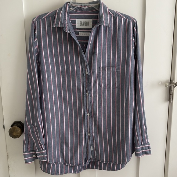 Grayson Tops - EUC Grayson The Hero Blue Red white Stripe Button Up Shirt Sz L 4